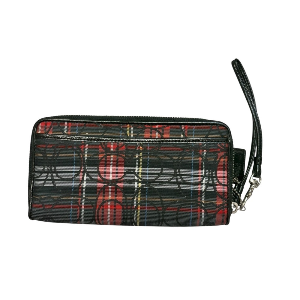 Coach poppy black red plaid wristlet wallet clutch - Picture 2 of 6